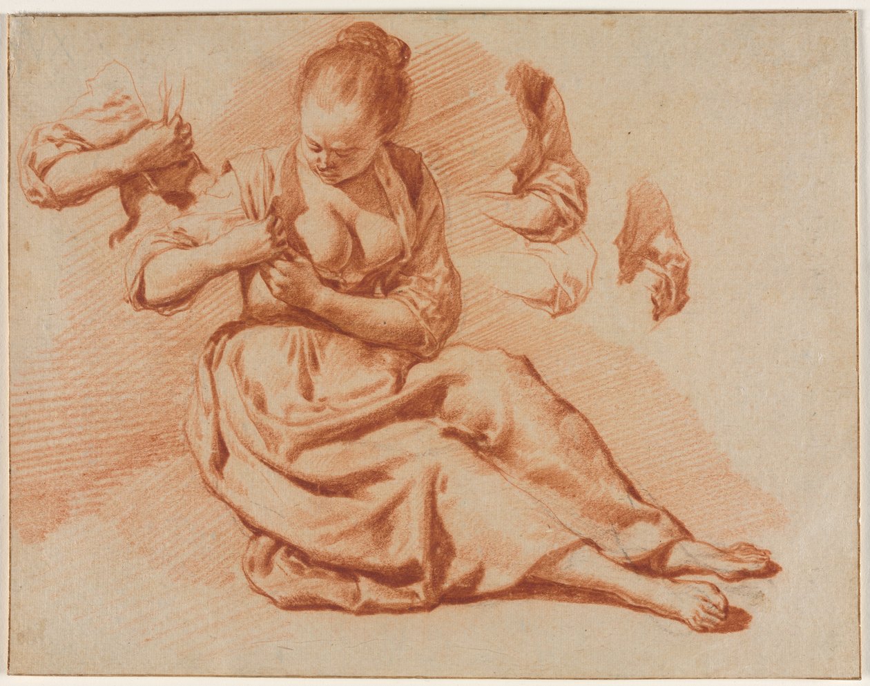 Siddende kvinde leder efter lopper, ca. 1671. af Adriaen van de Velde