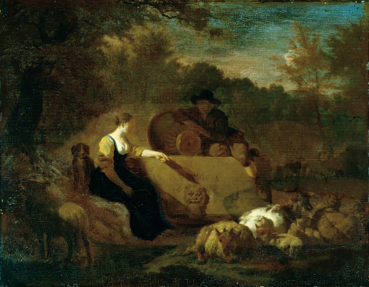 Hyrde og hyrdinde med deres flok ved en brønd af Adriaen van de Velde