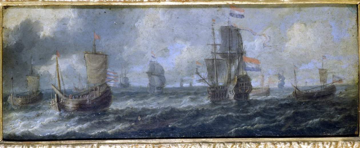 Den hollandske flåde. Oliemaleri af A. van de Velde. 17. århundrede.Museo del Castello de Milan af Adriaen van de Velde