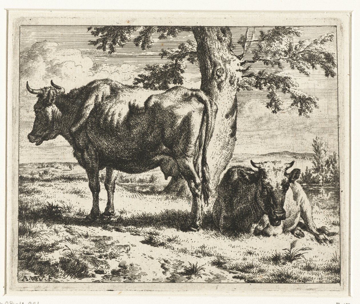 To køer under et træ Køer og får (serietitel) af Adriaen van de Velde