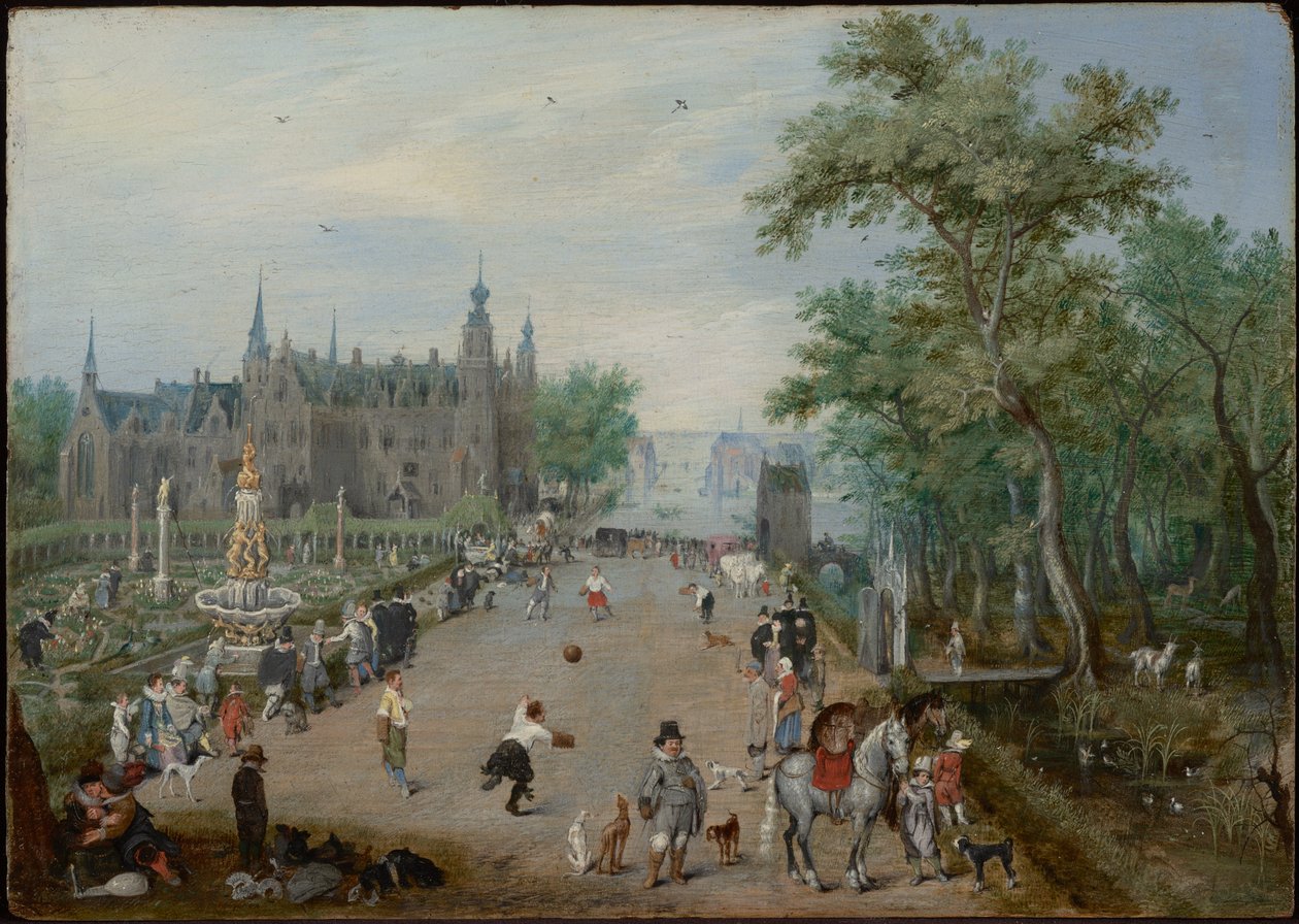 Et boldspil foran et palads på landet af Adriaen van de Venne