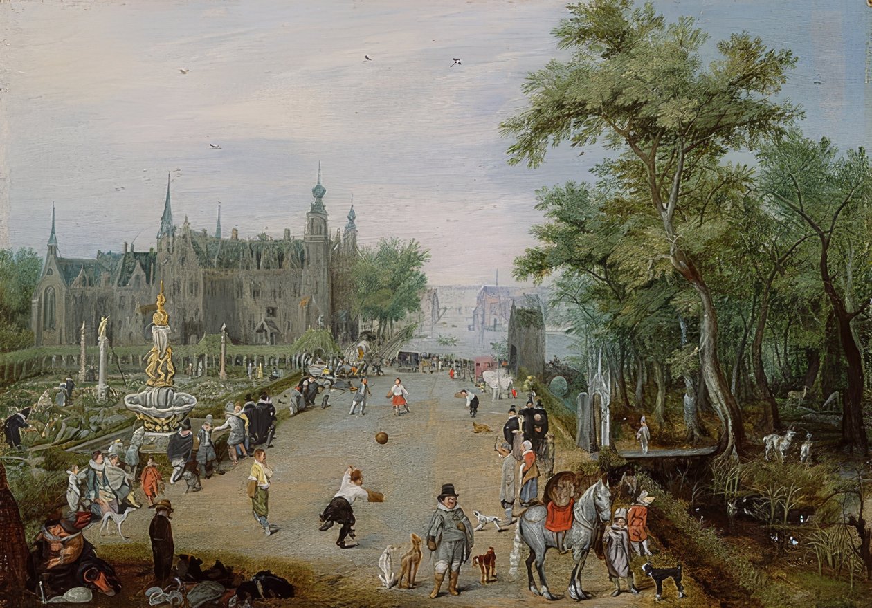 Jeu de Paume-spil foran et palads. Omkring 1614 af Adriaen van de Venne