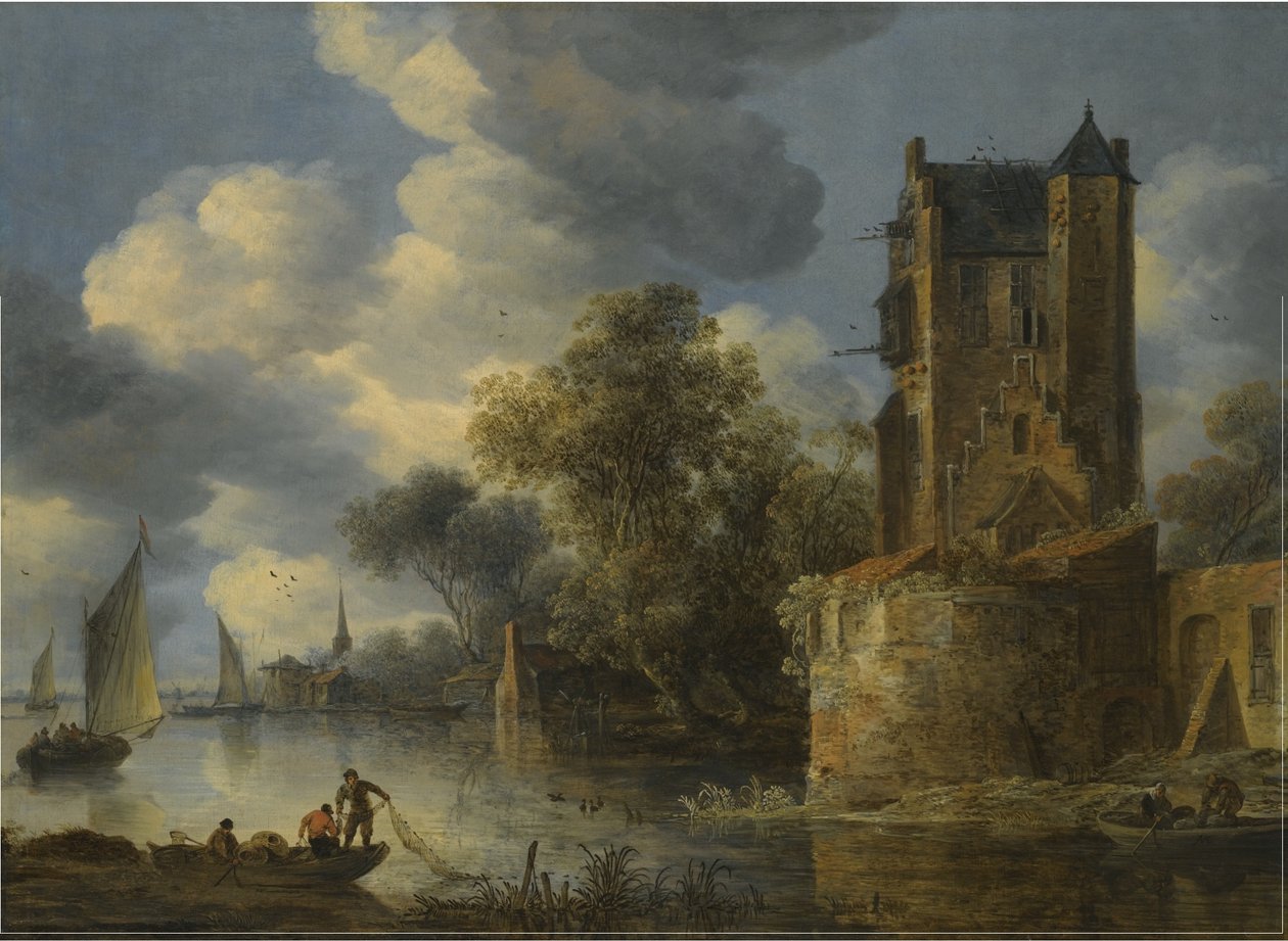 Flodlandskab med en bastion af Adriaen van der Cabel