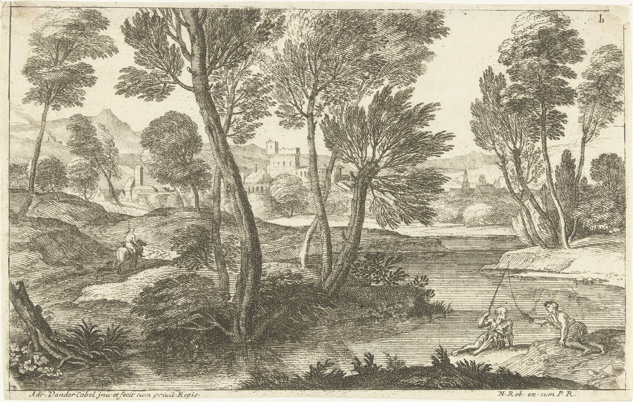 Landskab med to fiskere De to fiskere Landskaber, serie tre (serietitel) af Adriaen van der Kabel