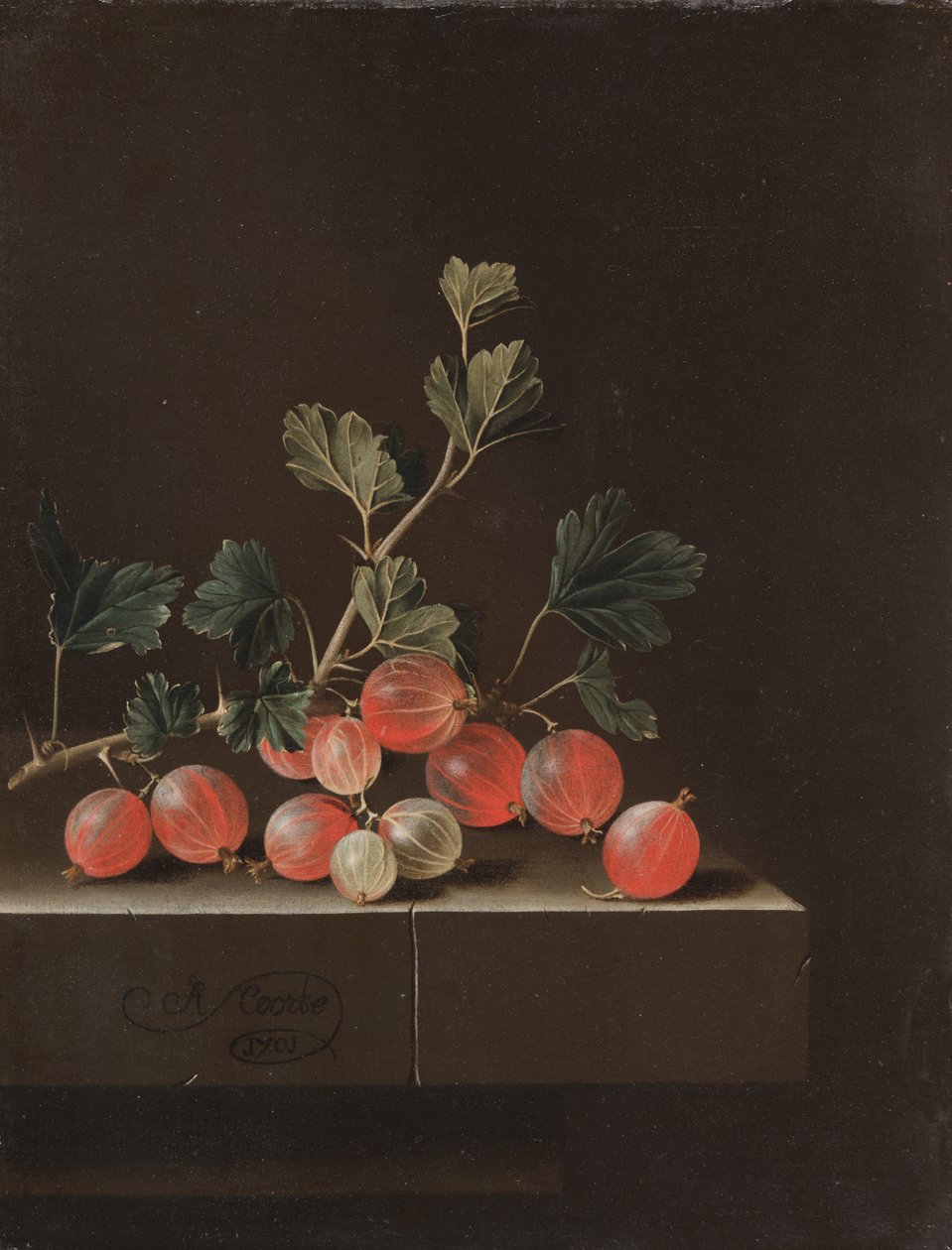 Stikkelsbær på et bord, 1701 af Adrian Coorte