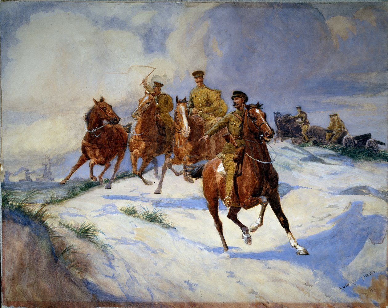 Artilleri på klitterne, Flandern, 1915 af Adrian Jones