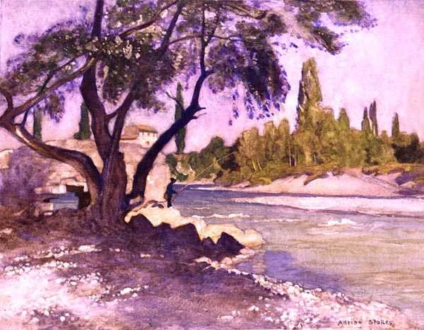 The Durance i Sisteron, Frankrig (akvarel på papir) af Adrian Scott Stokes