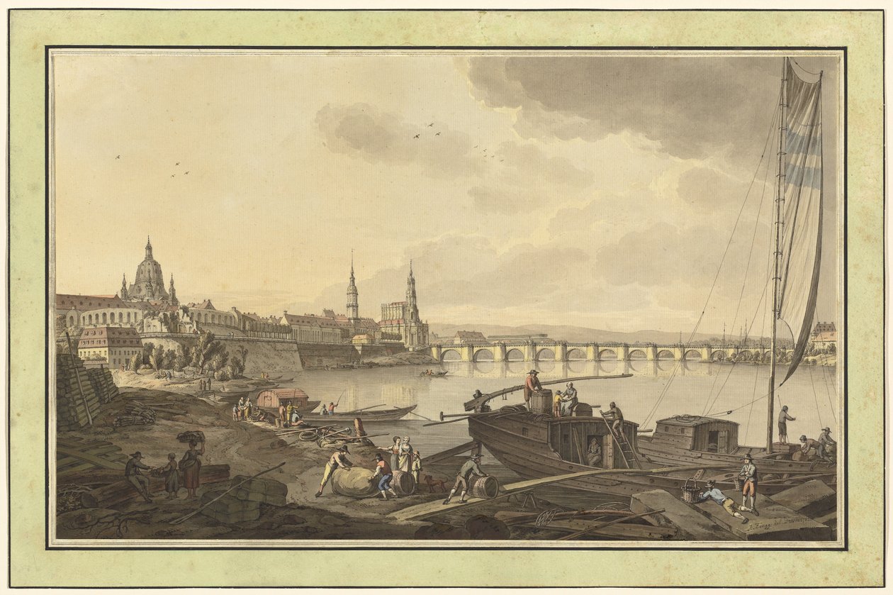 Dresden fra bredden af Elben af Adrian Zingg