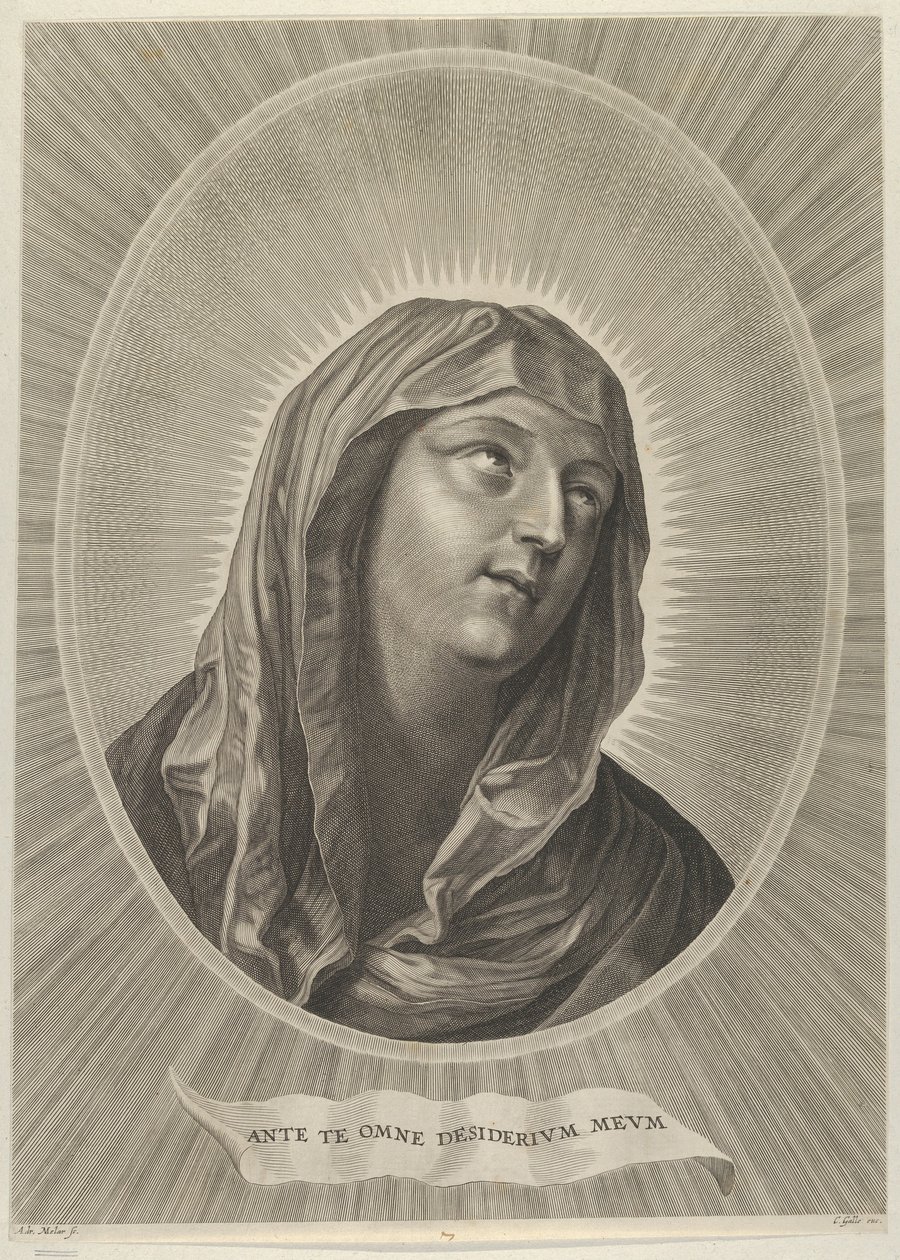 Jomfruens hoved ser op til højre, i en oval ramme, efter Reni, ca. 1..., ca. 1650-67. af Adrian van Melar