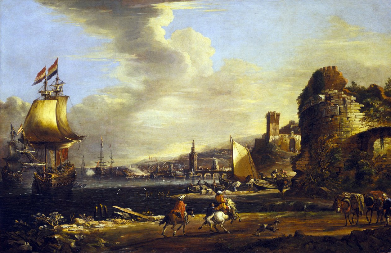 Genovas havn, ca. 1660 (olie på lærred) af Adrian van der Cabel
