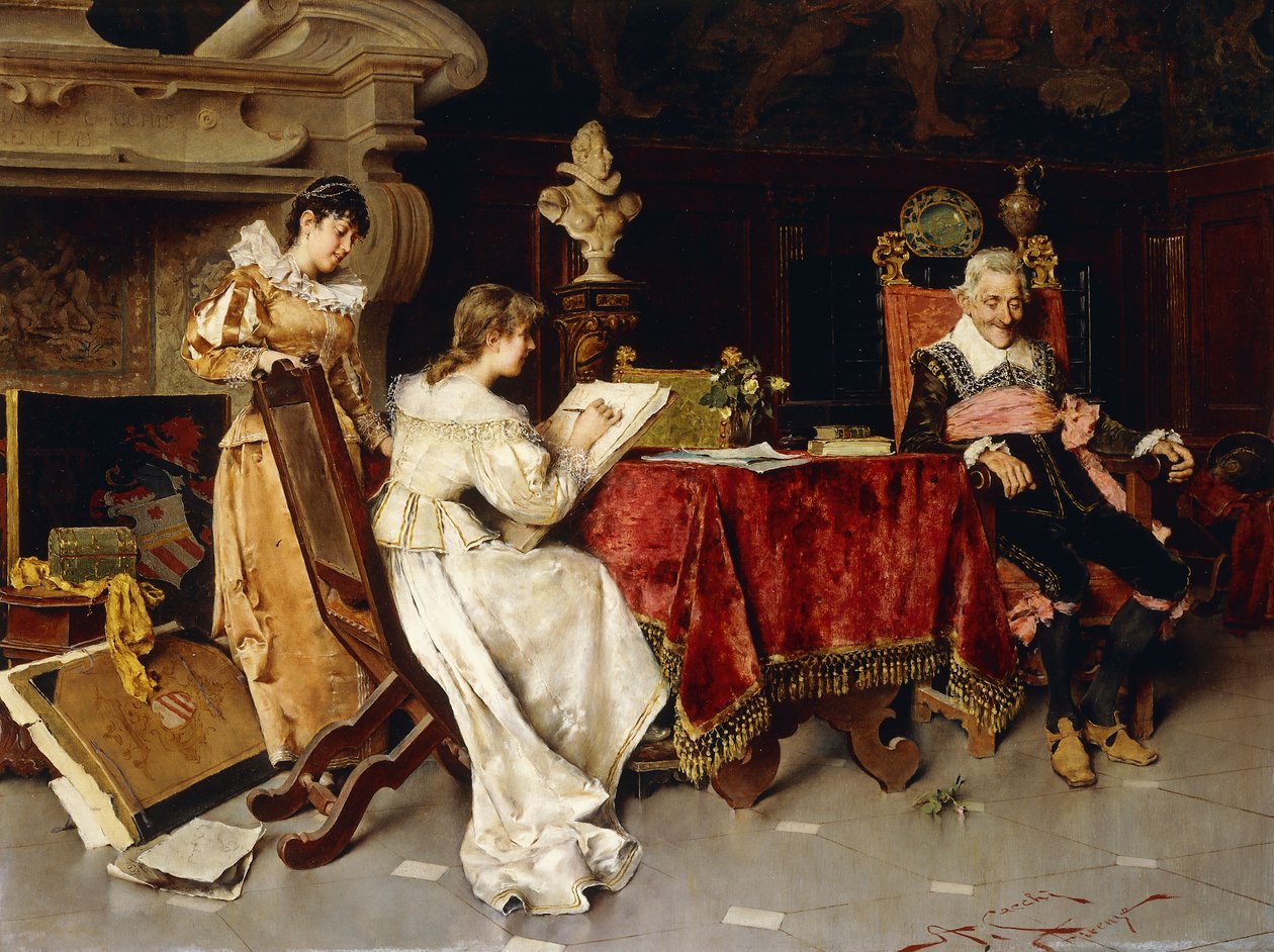 The Art Lesson (olie på lærred) af Adriano Cecchi