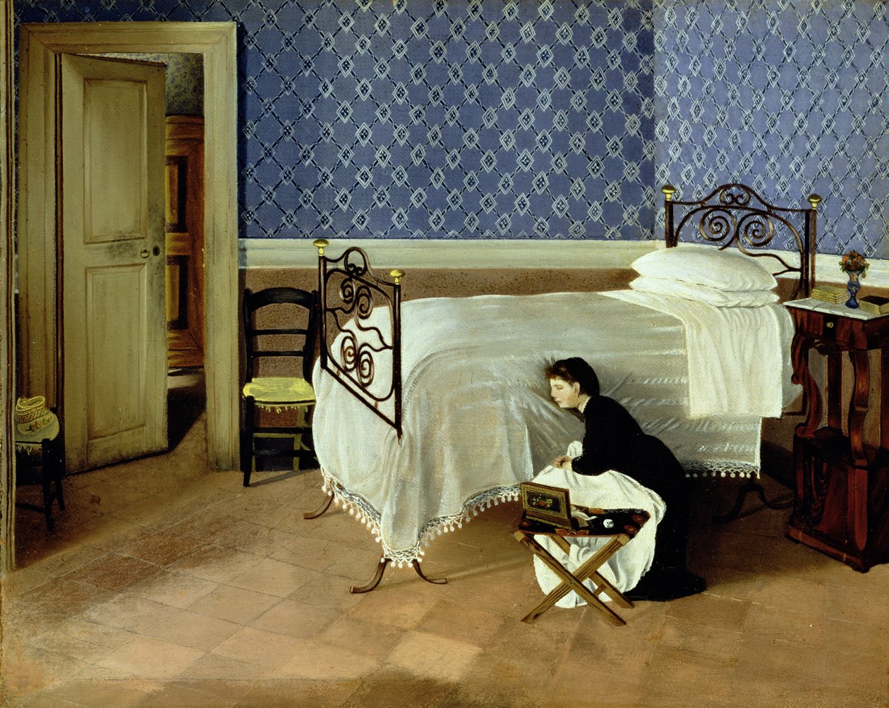 Interiør med en figur (olie på lærred) af Adriano Cecioni