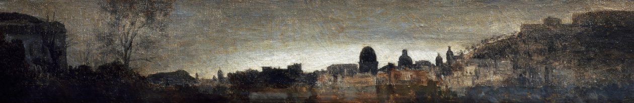 Udsigt over Napoli, ca 1865, af Adriano Cecioni (1836-1886), olie på panel, 9x56 cm. Italien af Adriano Cecioni