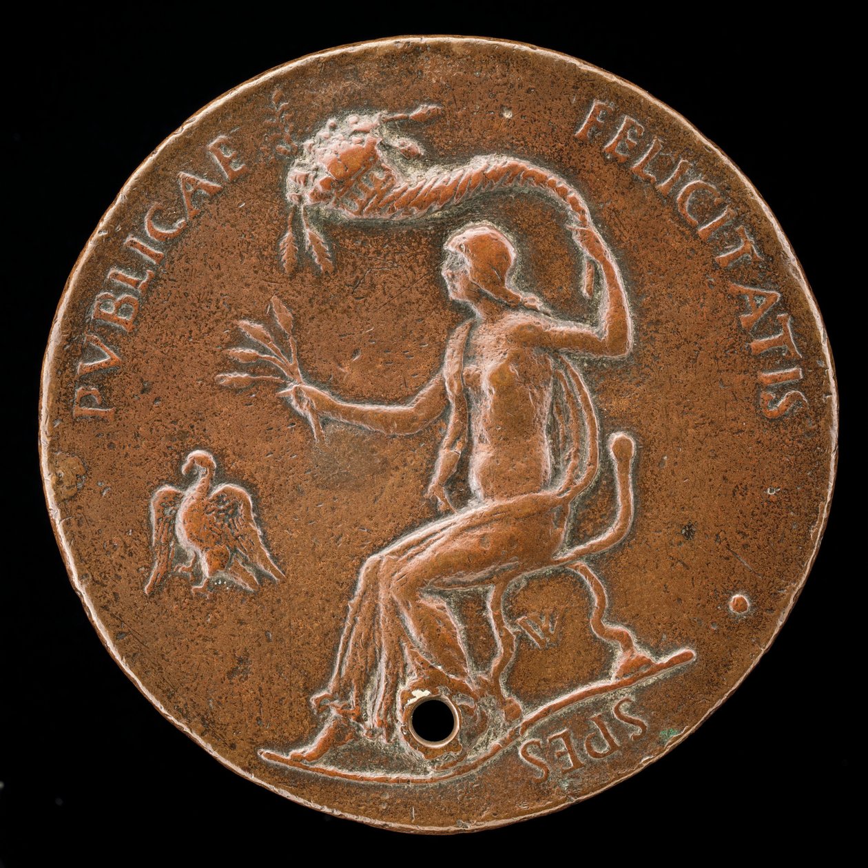 Felicitas Siddende, Holdende Korn og Waving Cornucopiae [omvendt], 1494 eller før. af Adriano Fiorentino