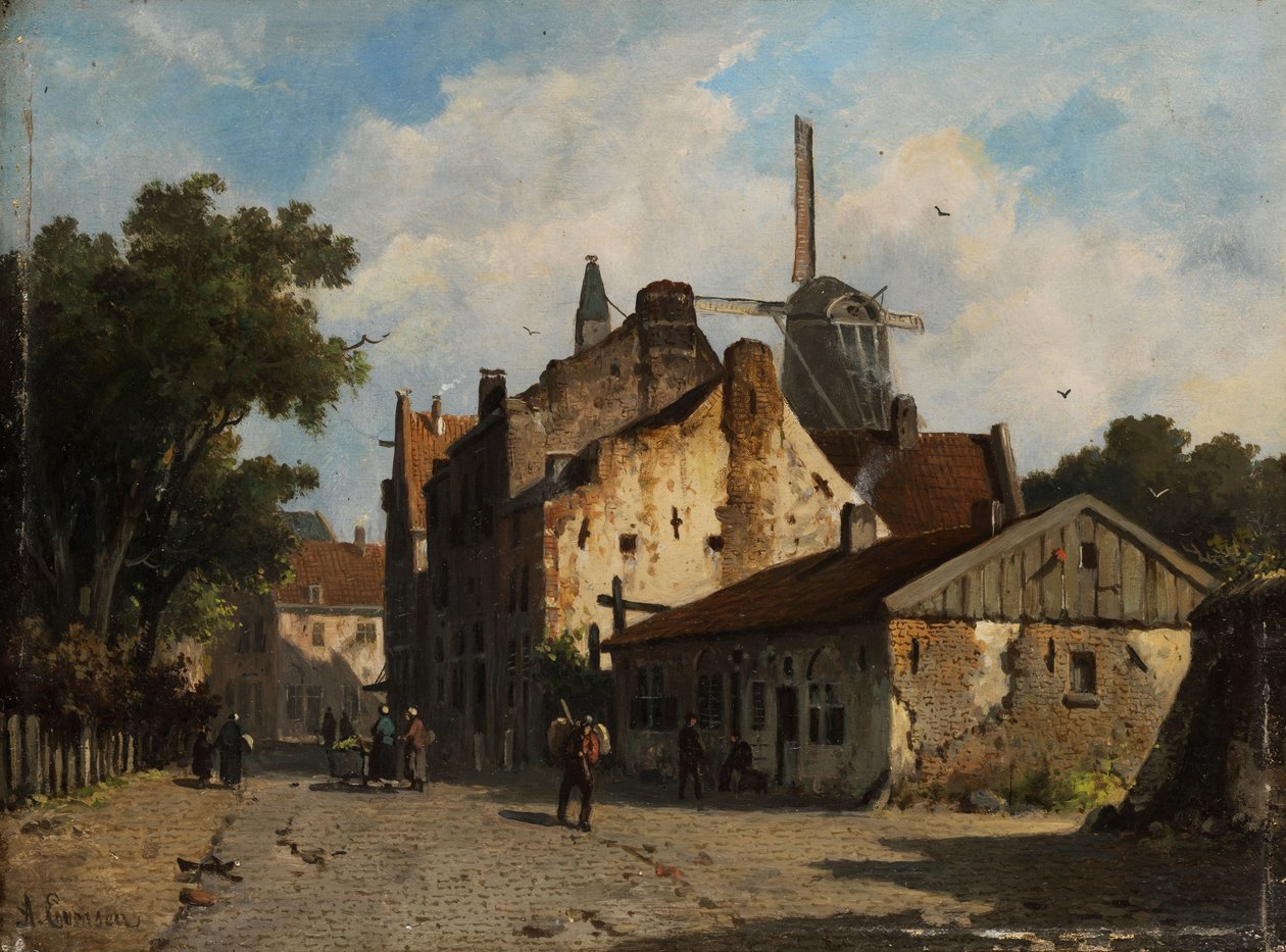 Udsigt i en hollandsk forstadsgade. af Adrianus Eversen