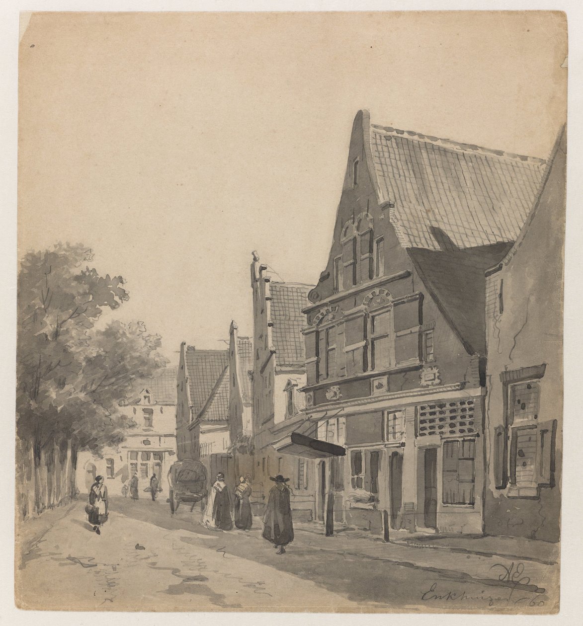 Udsigt over Zuiderhavendijk i Enkhuizen Enkhuizen 60 (titel på objekt) af Adrianus Eversen