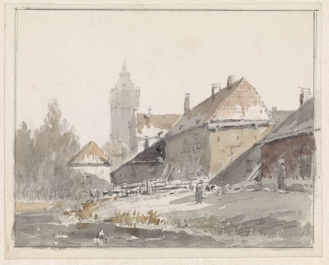 Udsigt over huse i udkanten af ​​en by af Adrianus Eversen