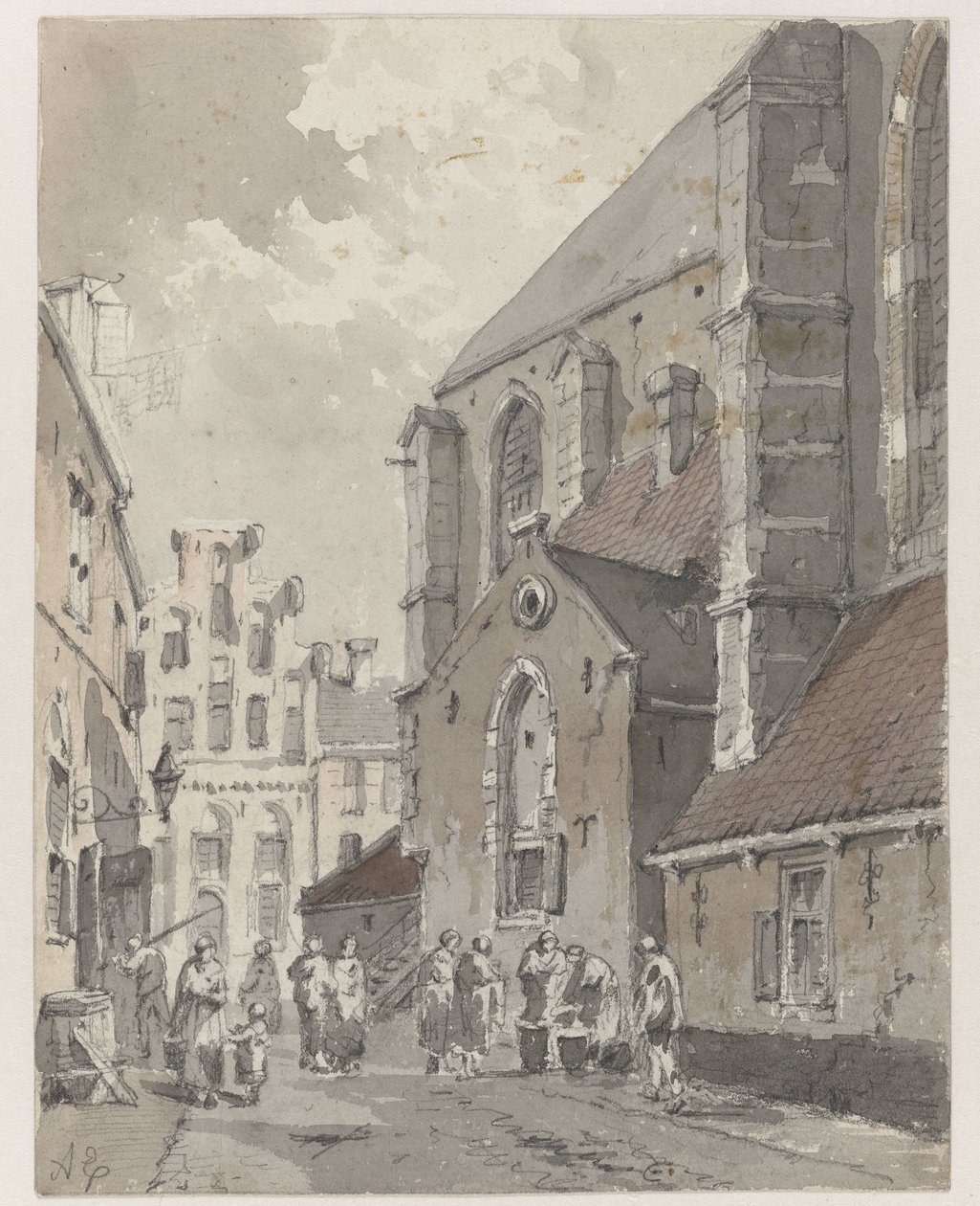 Udsigt i Amersfoort, på højre del af St. Joriskerk af Adrianus Eversen