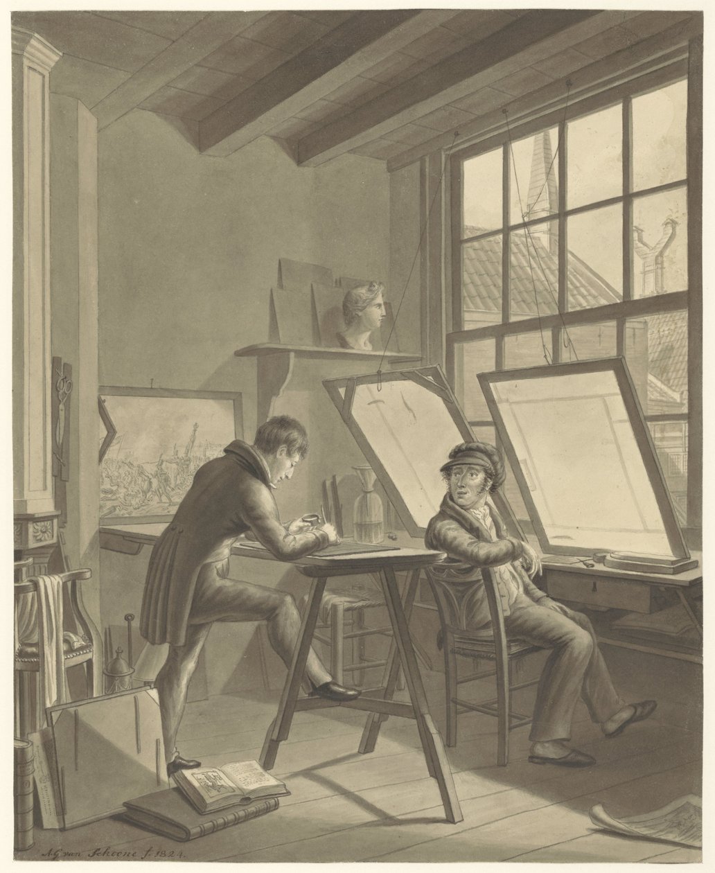 Workshop af Jacob Ernst Marcus i Rozenstraat i Amsterdam af Adrianus Gerardus van Schoone