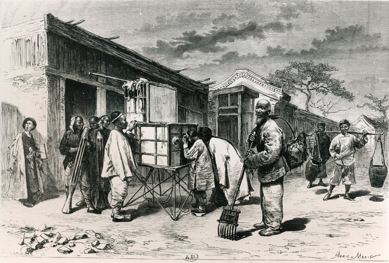 Et diorama på en vej i Beijing, 1873 af Adrien Emmanuel Marie