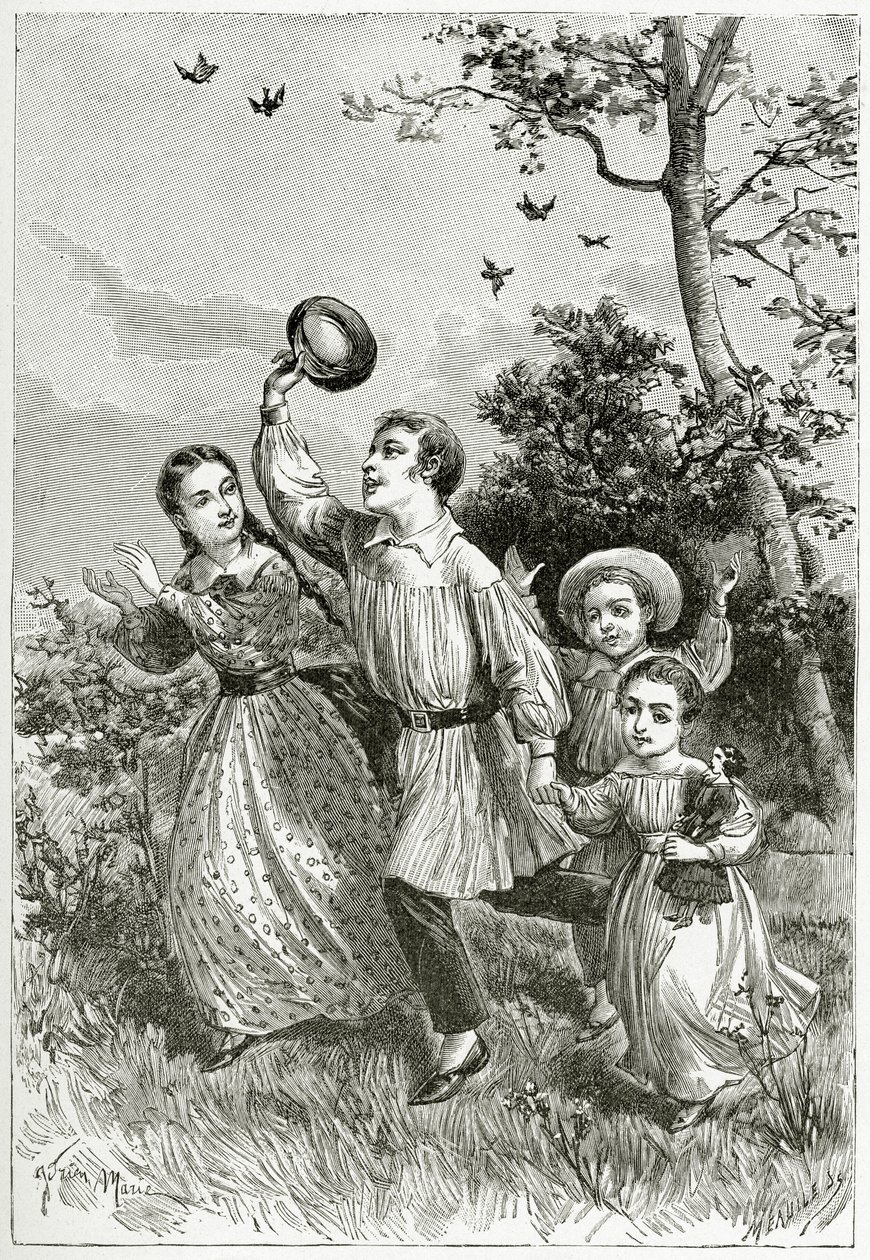 Familien, 1800-tallet (bw-gravering) af Adrien Emmanuel Marie