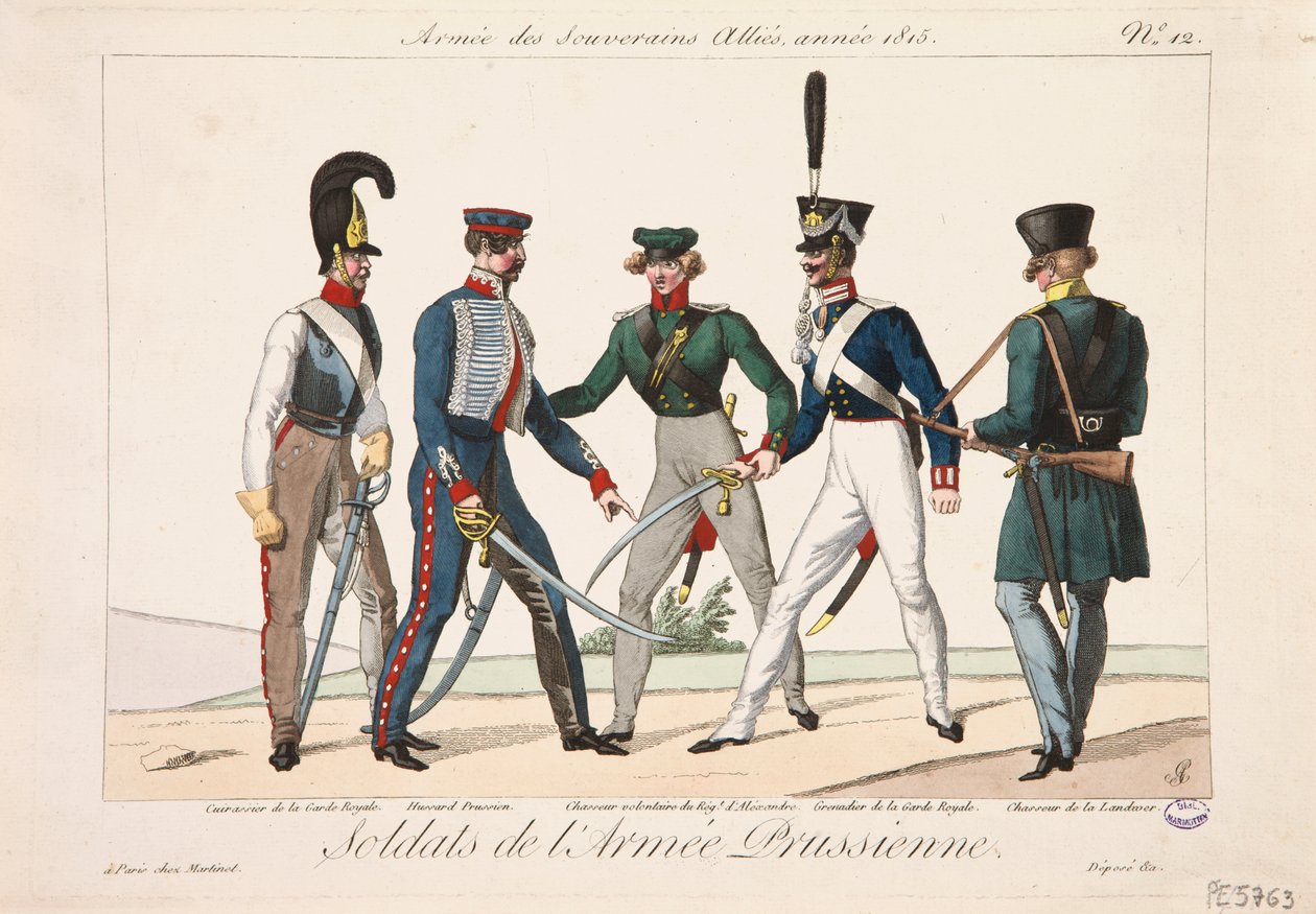 Soldater fra den preussiske hær, de allierede suverænes hær, 1815 af Adrien Pierre Francois Godefroy