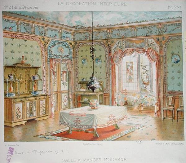 Moderne spisestue, ca. 1905 (farve litho) af Adrien (after) Simoneton