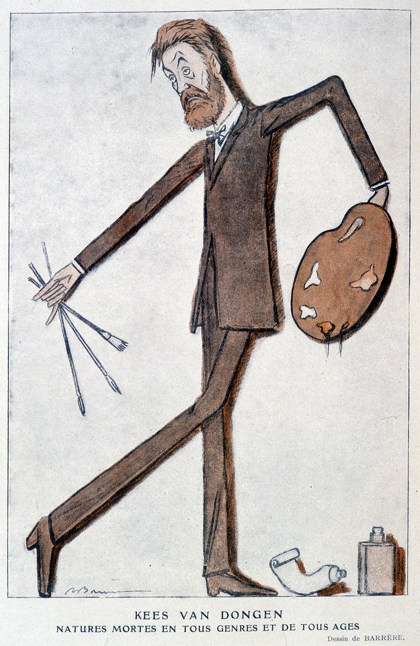 Tegnefilm om Kees Van Dongen (1877-1968), fransk maler af tysk oprindelse. Tegning af Barrère, i "" Fantasio"" fra 15/10/1921 af Adrien Barrere