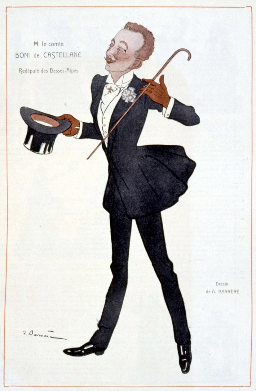 Tegneserie af grev Boni af Castellane - Illustration af Adrien Barrere (1877-1931) i "" Fantasio"" af Adrien Barrere