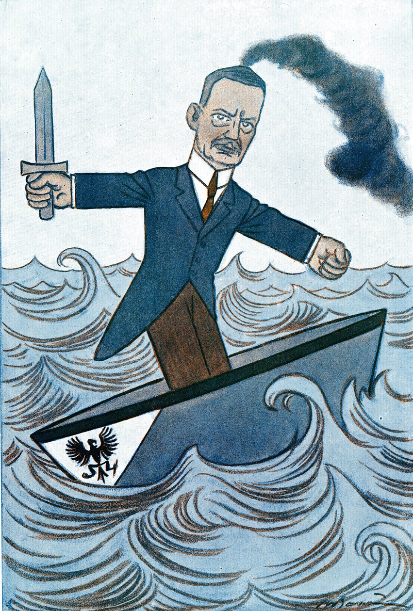 Tegneserie af Wilhelm Cuno (1876-1933) tysk politiker med ansvar for maritime anliggender. Tegning af Adrien Barrere (1877-1931) fra Fantasio af Adrien Barrere