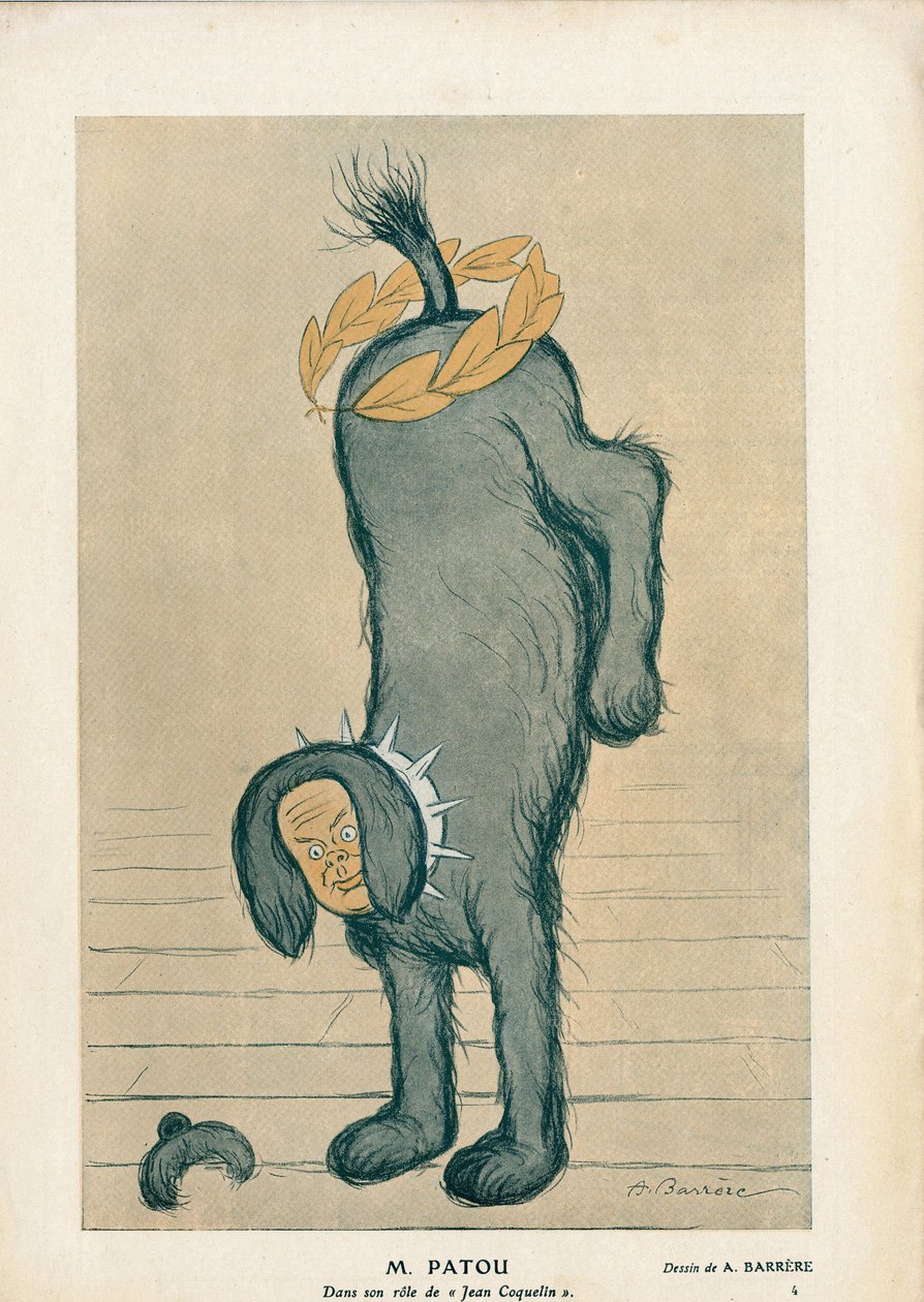 Karakter af stykket "" Chantecler"" af Edmond Rostand Jean Coquelin i rollen som hunden Patou - Fantasio af Adrien Barrere