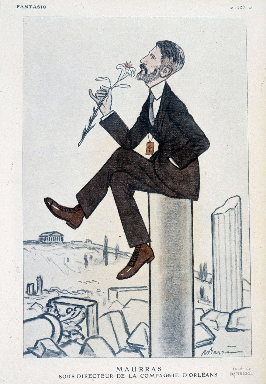 Charles Maurras, fransk politiker og forfatter (1868-1952), vicedirektør for Orleans-kampagnen - Illustration af Adrien Barrere (1877-1931) i "" Fantasio"" af 15/05/1923 af Adrien Barrere