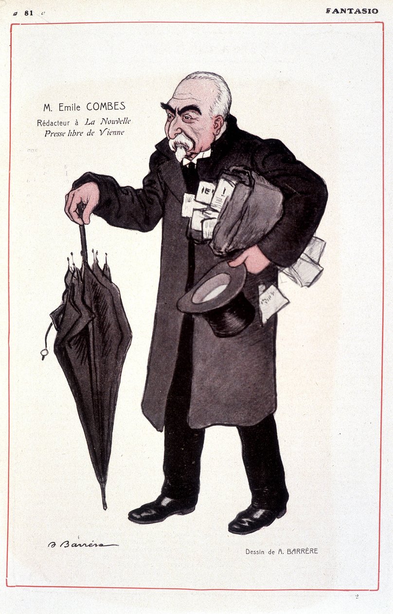 Portræt af Emile Combes, fransk politiker (1835-1921), reaktor ved La Nouvelle Presse libre de Vienne - Illustration af Adrien Barrere (1877-1931) In Fantasio 01/03/1907 af Adrien Barrere