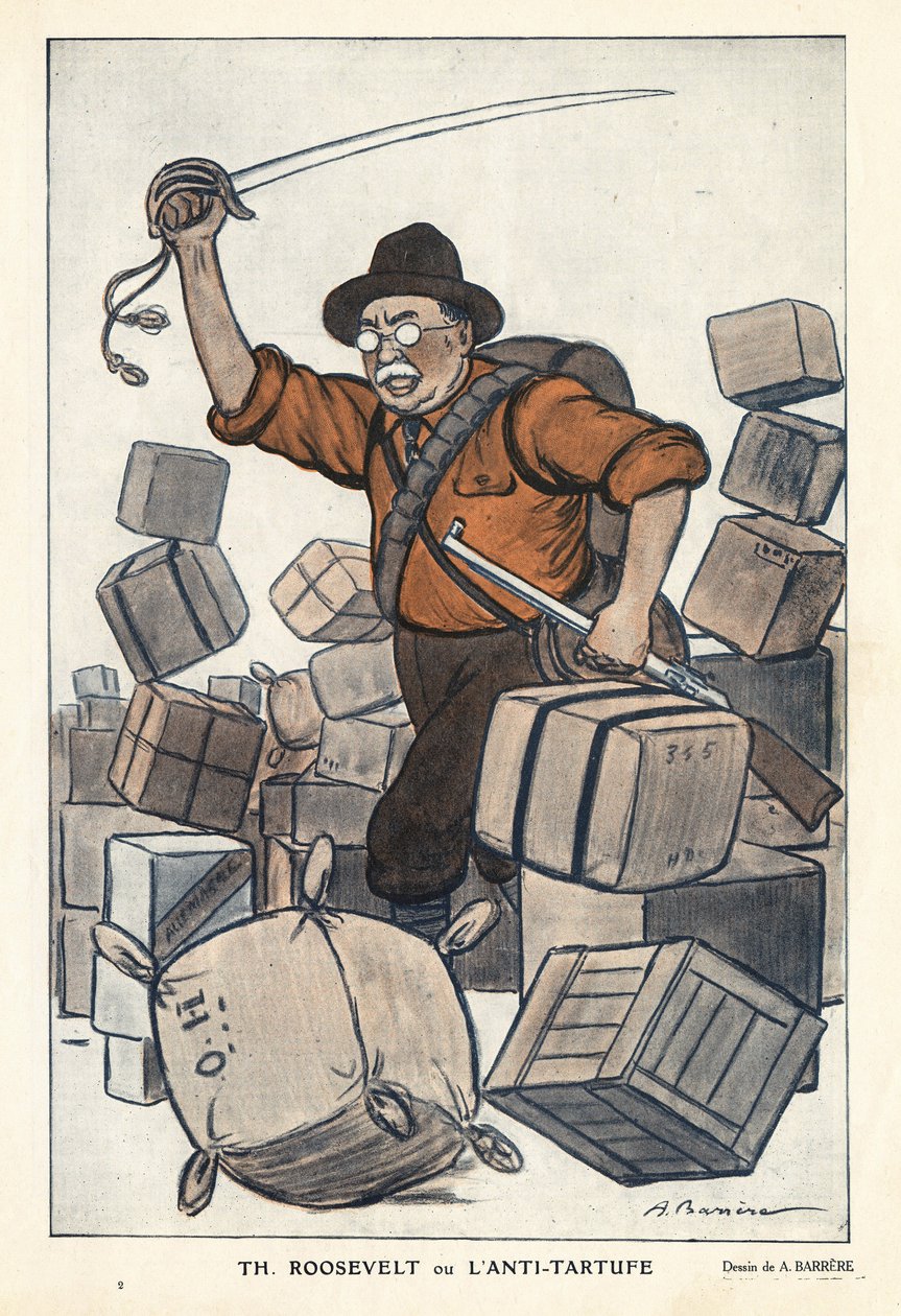 Portræt af Theodore ROOSEVELT (1858-1919) eller anti Tartufe (Tartuffe) i "" Fantasio""" fra 01/02/1913 - Illustration af Adrien Barrere (1877-1931) af Adrien Barrere