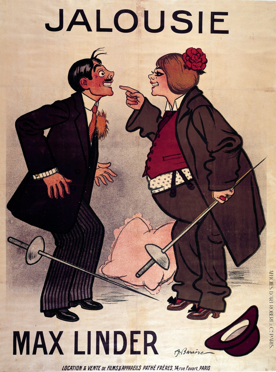 Plakat af "" Jalouise"" (eller Max og den jaloux mand) af Max Linder (Gabriel Lieuvielle af Adrien Barrere