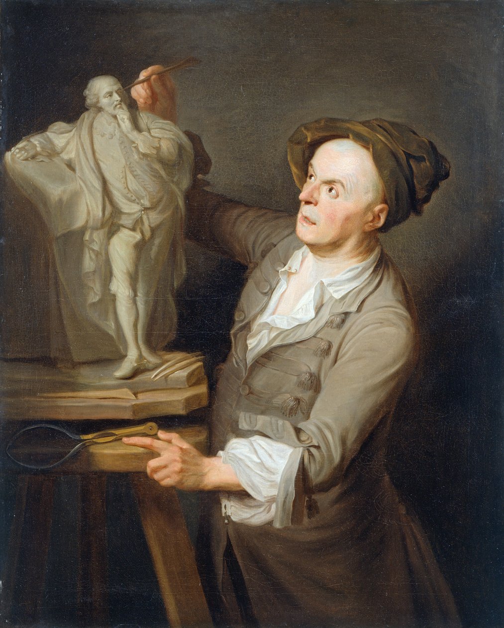 Louis-Francois Roubiliac (1695-1762) modellerer sit monument til Shakespeare (olie på lærred) af Adrien Carpentiers