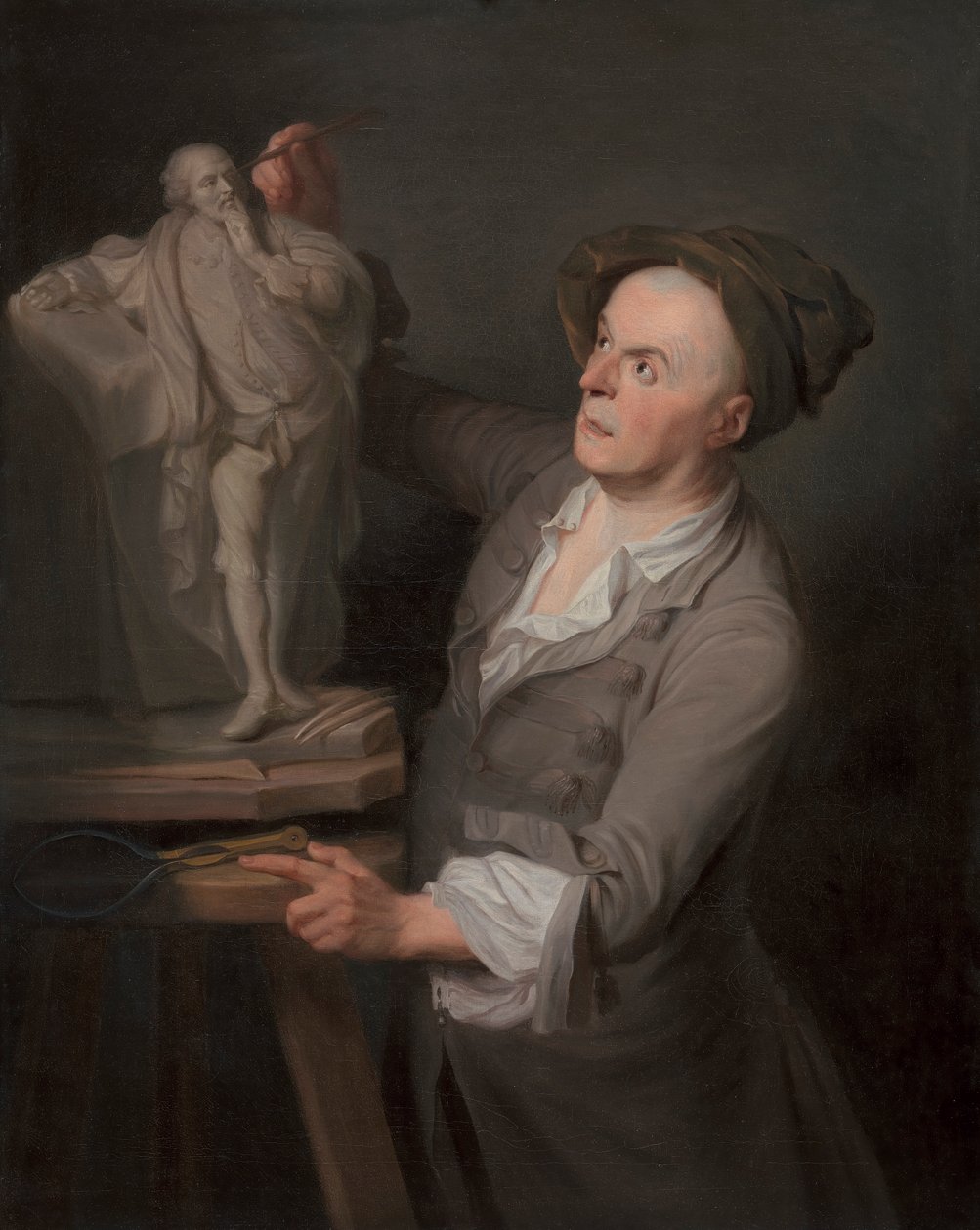 Louis-Francois Roubiliac modellerer sit monument til Shakespeare af Adrien Carpentiers