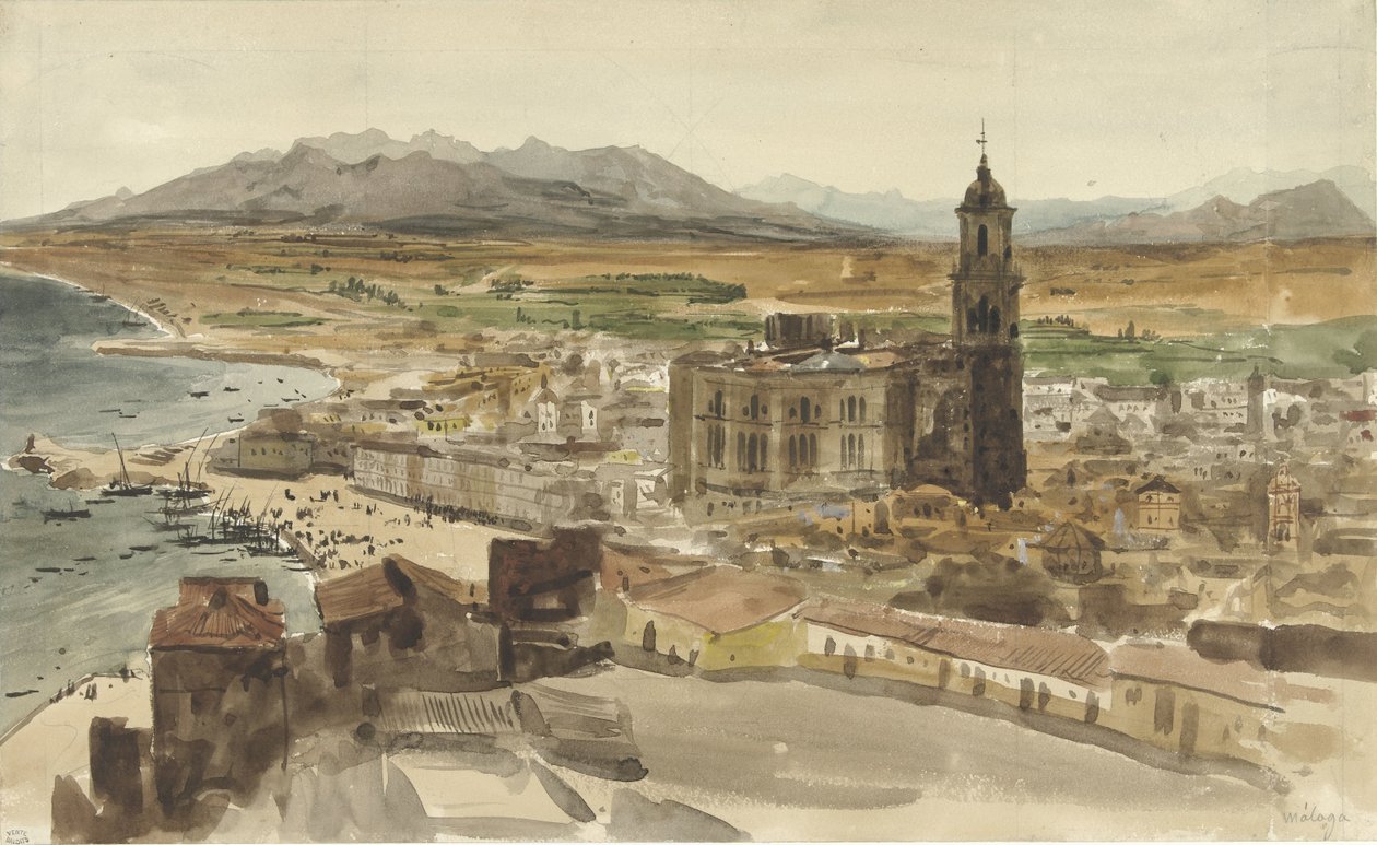Udsigt over Malaga fra nord af Adrien Dauzats