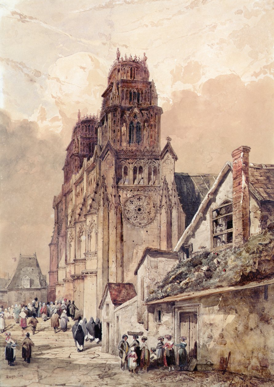 Orleans Cathedral, 1832 (wc på papir) af Adrien Dauzats