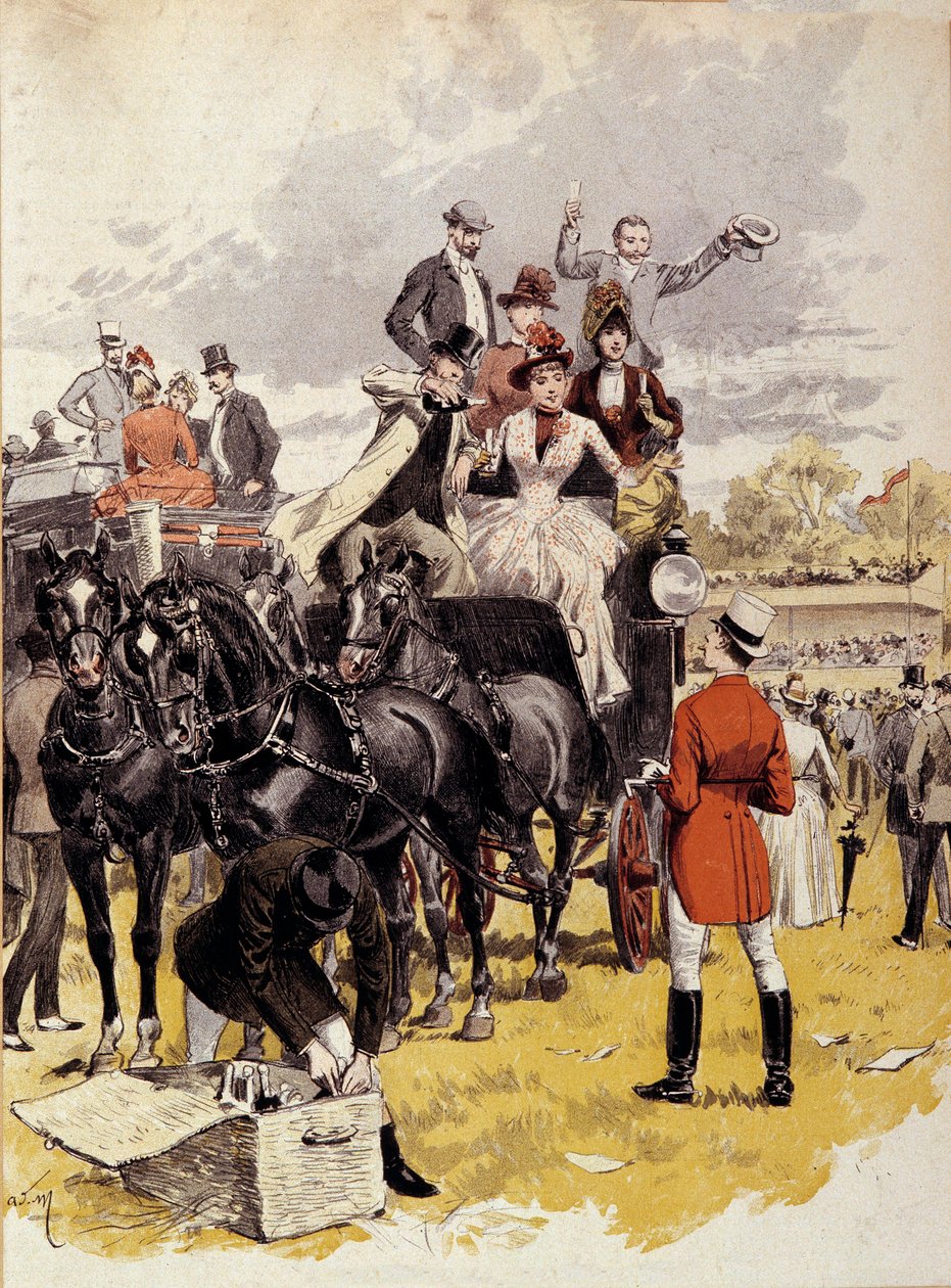 Kurs et kors af Berny Tegning af Adrien Marie (1848-1891) Paris fra det 19. århundrede, dekorativ kunst af Adrien Emmanuel Marie