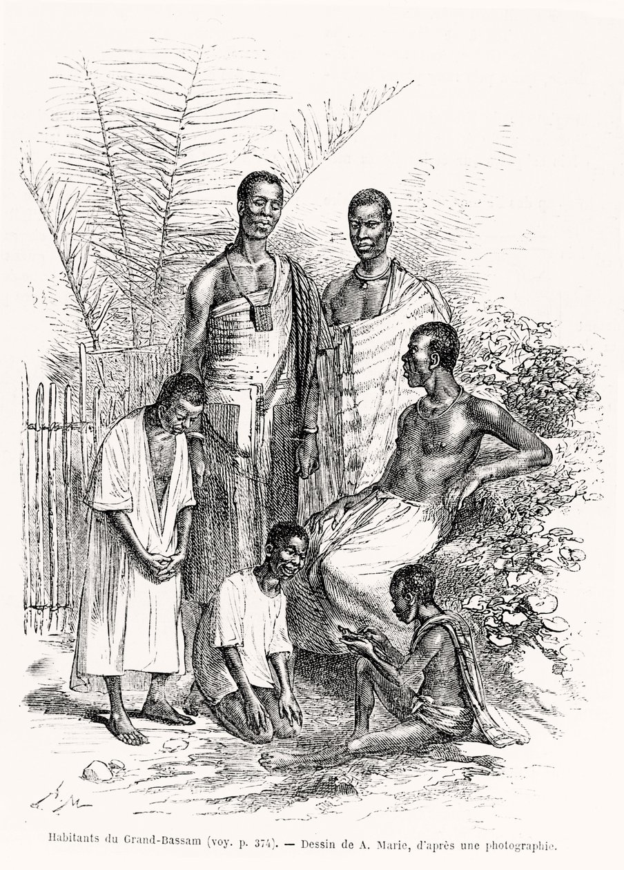 Indbyggere i Grand-Bassam, illustration fra Le Tour du Monde, 1868 af Adrien Emmanuel Marie