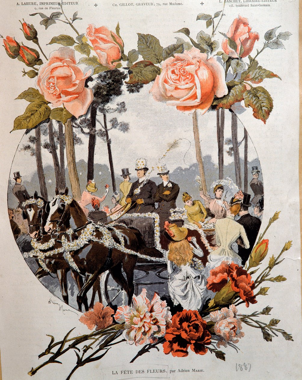La fete des fleurs Tegning af Adrien Marie (1848-1891) Paris fra det 19. århundrede, dekorativ kunst af Adrien Emmanuel Marie