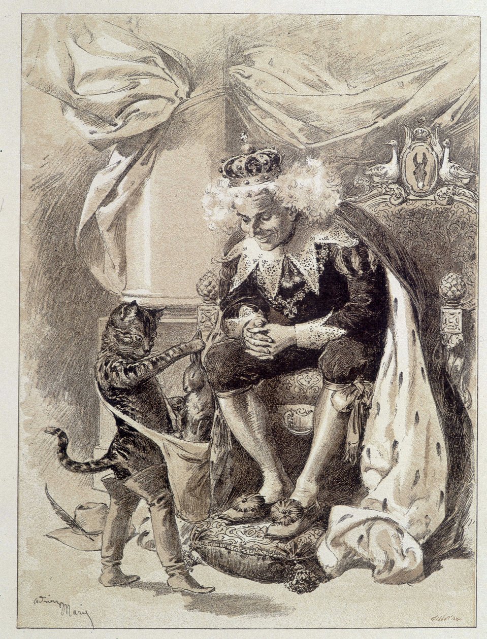 Puss in Boots - i "Les Contes de Fées"" af Charles Perrault, illustrationer af Adrien Marie af Adrien Emmanuel Marie