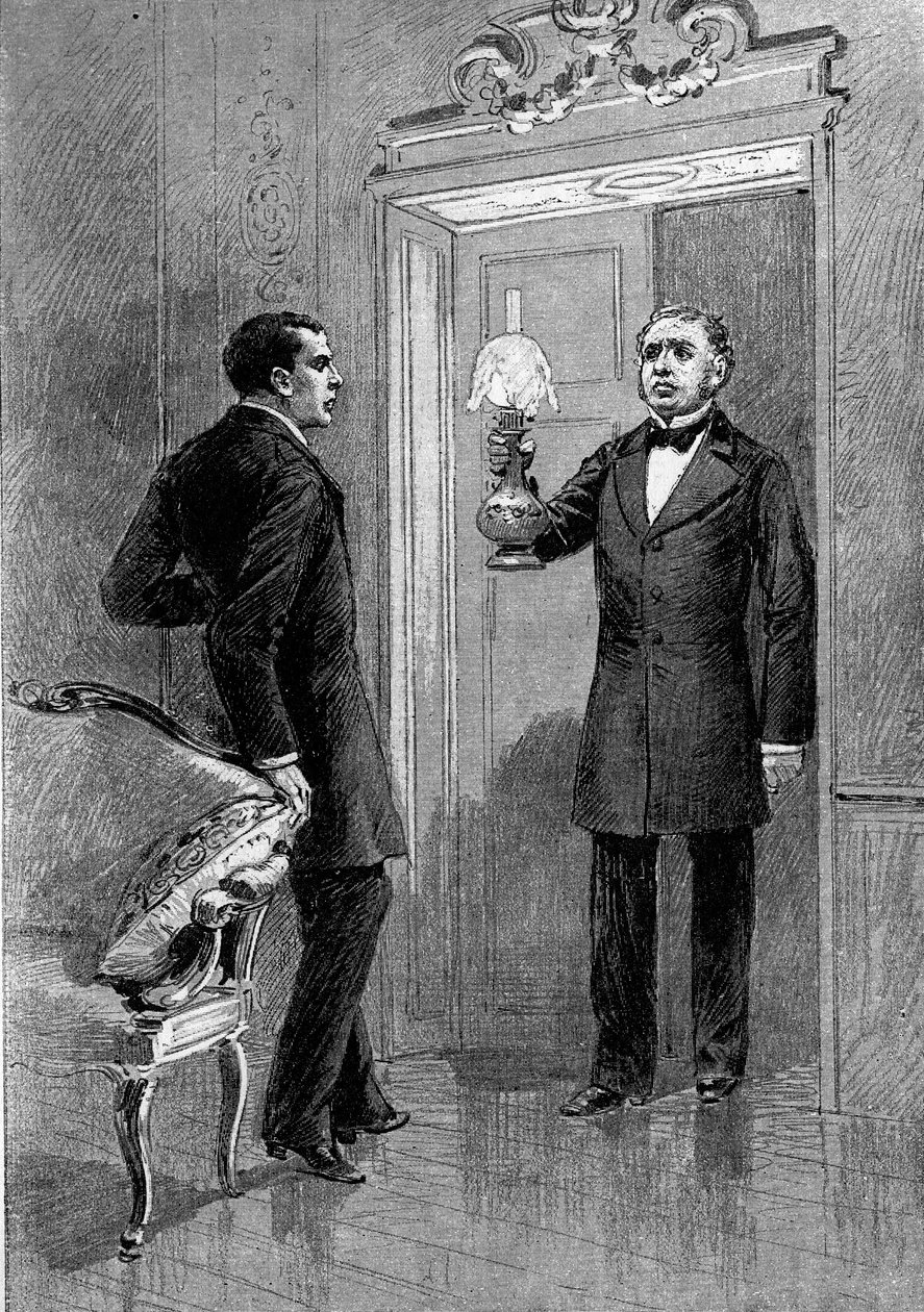 Teaterforestilling: 4. akt af ""Jean Baudry"" af Auguste Vacquerie (1819-1895) med Gustave Hippolyte Worms (1836-1910) (Olivier), Edmond Got (1822-1901) (Jean Beaudry). Paris, Comedie Francaise af Adrien Emmanuel Marie