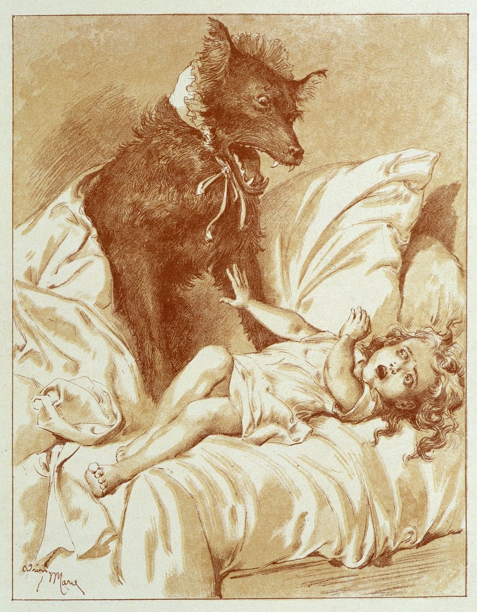 Den Lille Rødhætte - i "Eventyrene" af Charles Perrault, illustrationer af Adrien Marie af Adrien Emmanuel Marie