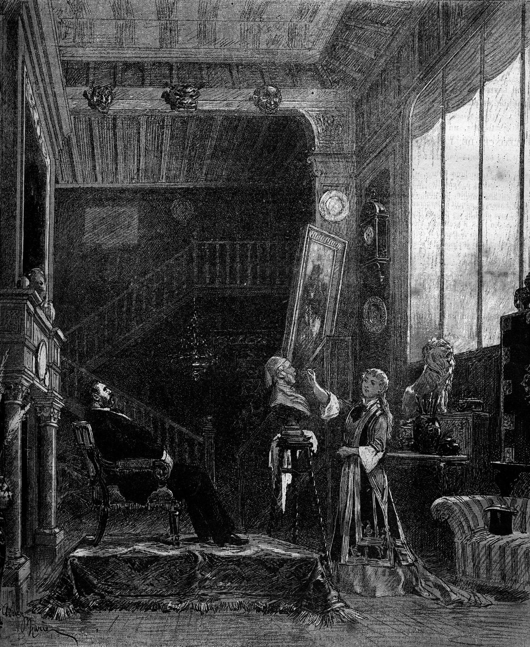 Teaterfremstilling: "" Le nabab"" af Alphonse Daudet (1840-1897) og Pierre Elzear med Blanche Pierson (1842-1919) (Felicia Ruys) og Adolphe Dupuis (1824-1891) (Jansoulet). Paris, Theatre du Vaudeville af Adrien Emmanuel Marie