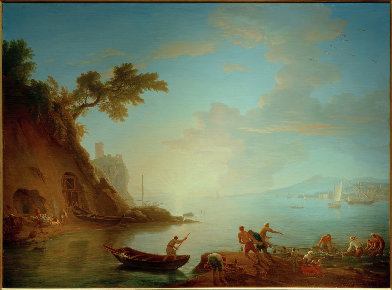 Napolitansk kyst i morgenlyset af Adrien Manglard
