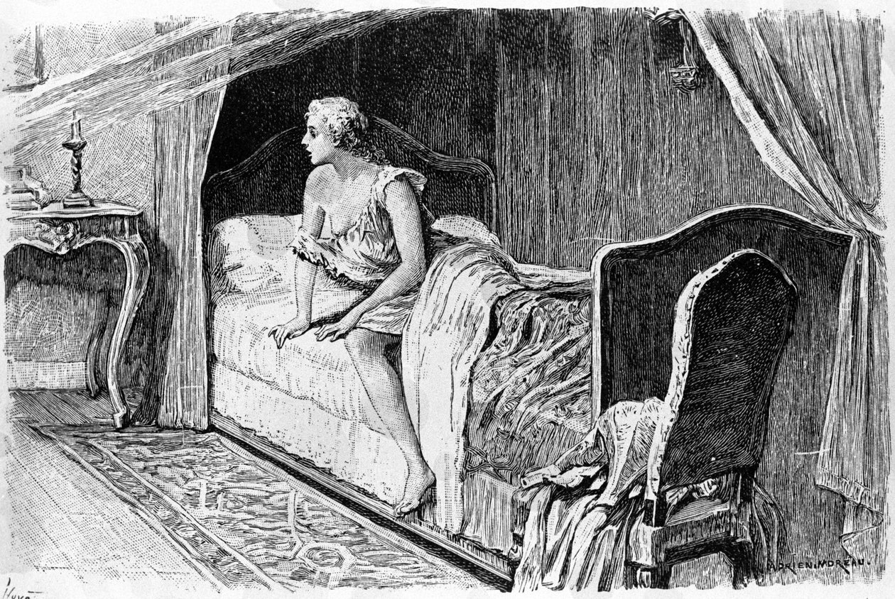 Gravering af Adrien Moreau (1843-1906), der illustrerer "" Candide"" af Francois Marie Arouet dit Voltaire (1694-1778). af Adrien Moreau