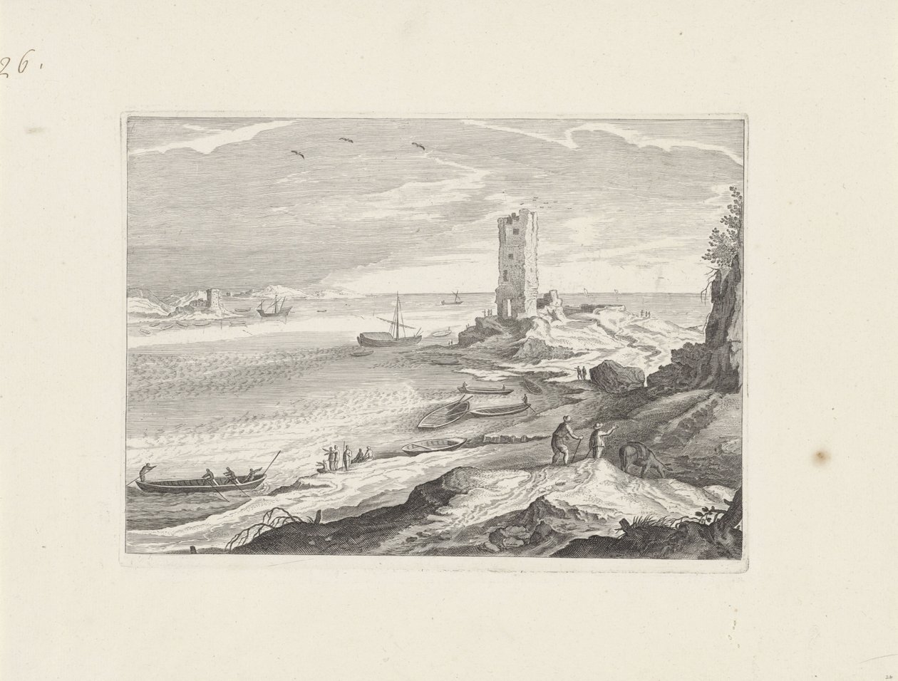 Havlandskab med ruinen af ​​et tårn af Aegidius Sadeler (II) (attributed to)