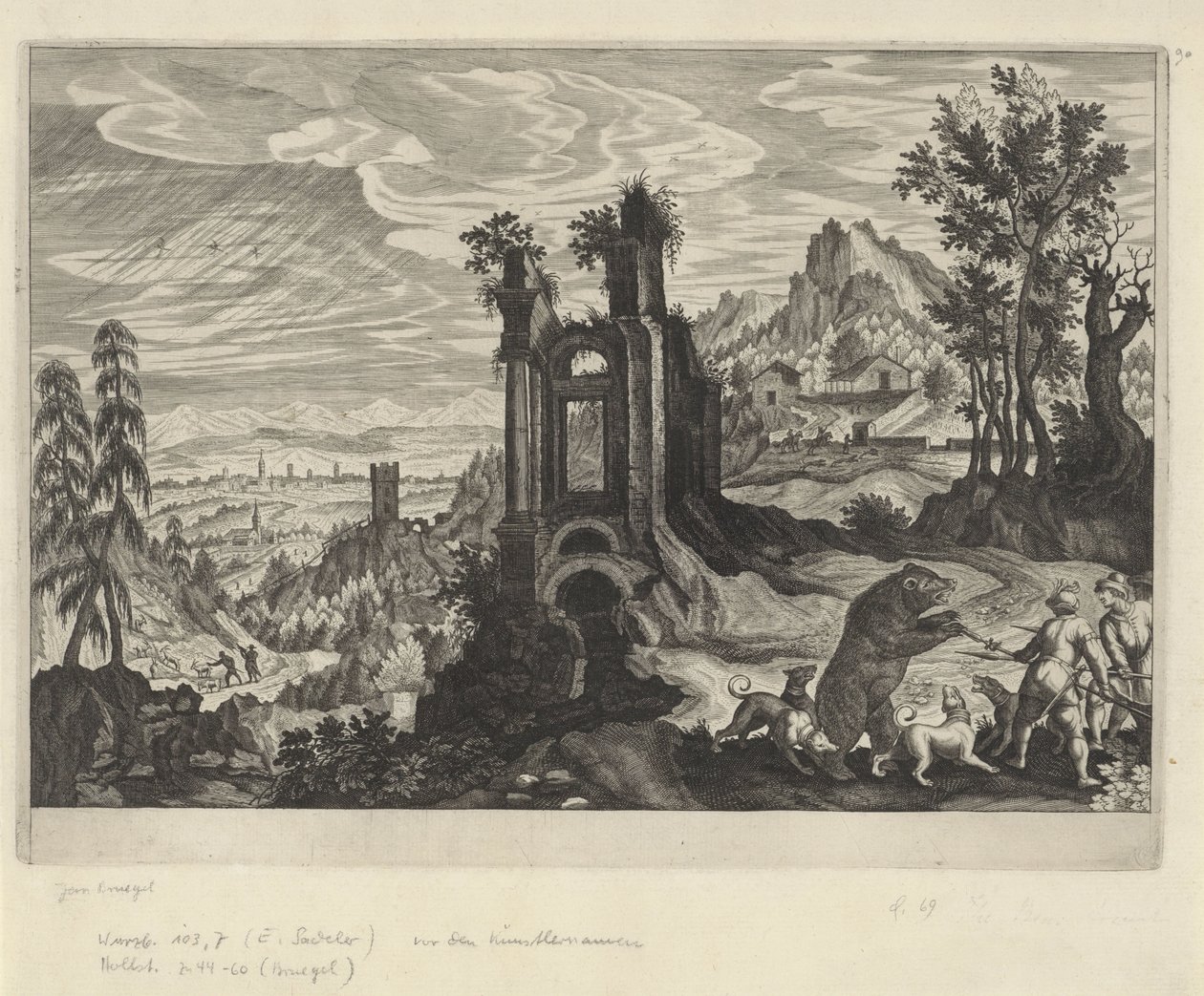 Landskab med bjørnejagt af Aegidius Sadeler (II) (rejected attribution)